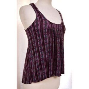 Ecote' Racer Back Viscose Tank Top Balloon Hem Mod Print Sleeveless Plum Sz XS